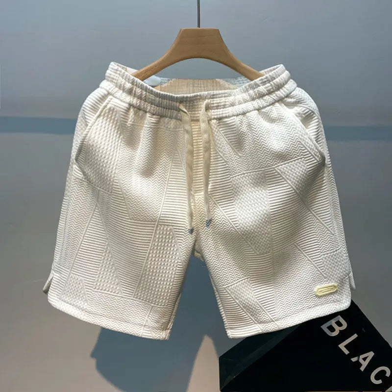 Summer Running Shorts for Men Casual Jogging Sport Short Pants Wave Pattern Solid Color Drawstring Loose Dry Gym Sports Shorts - 3KDyn
